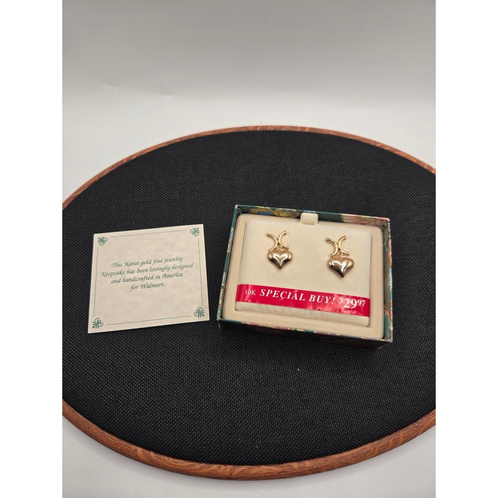 Keepsake 10K Yellow Gold Puffed Heart X Stud Earrings American Romantics Vintage